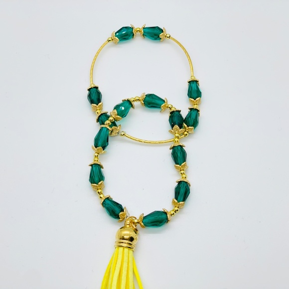 Peruvian Glass Bead Charm Tassel Bracelet Set - Picture 3 of 4